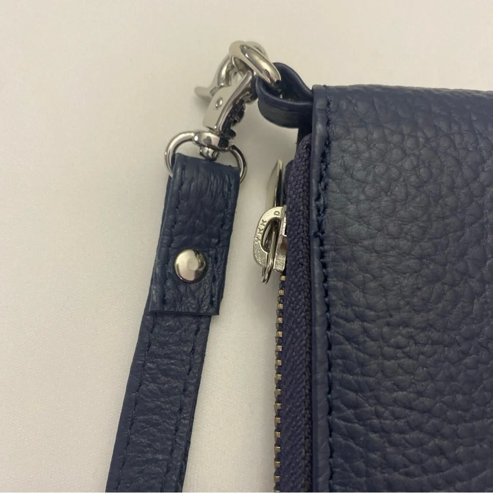 Estalon Womens Zip around Leather RFID Protection Wristlet Wallet Dark Navy Blue